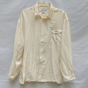 Ladies 100% silk vintage Oleg Cassini blouse, sz L, cream, split tail on sides